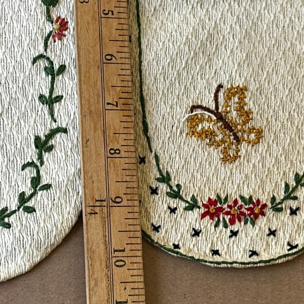 Vtg 30s Hand Embroidered Place Mat Set 6pc Floral Butterfly Birds Cottagecore